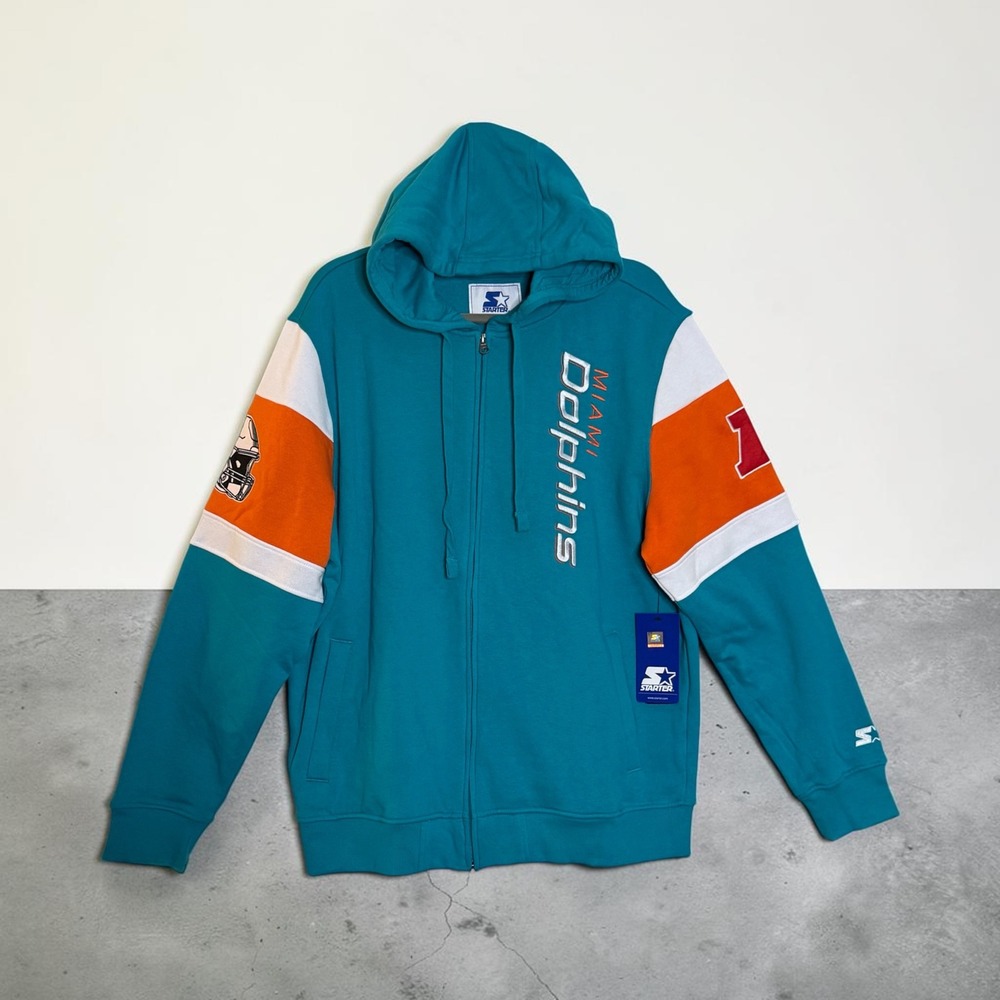 Starter NFL Miami Dolphins Full Zip Hoodie Aqua Orange Fleece Mens XL 62SGL4208S